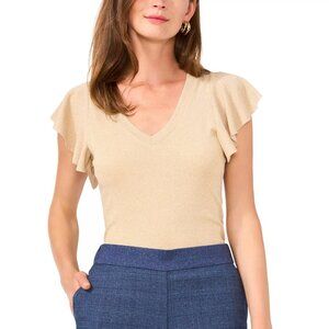 69$ Vince Camuto Short Flutter-Sleeve V-Neck Pullover Top Women's Size XS Gold